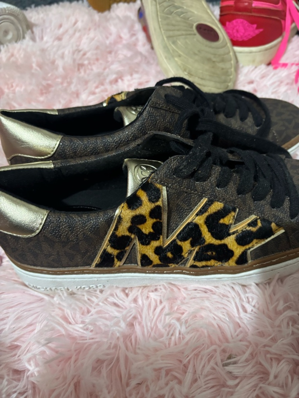 Michael Kors Black Sneakers with Gold & Leopard MK Accent